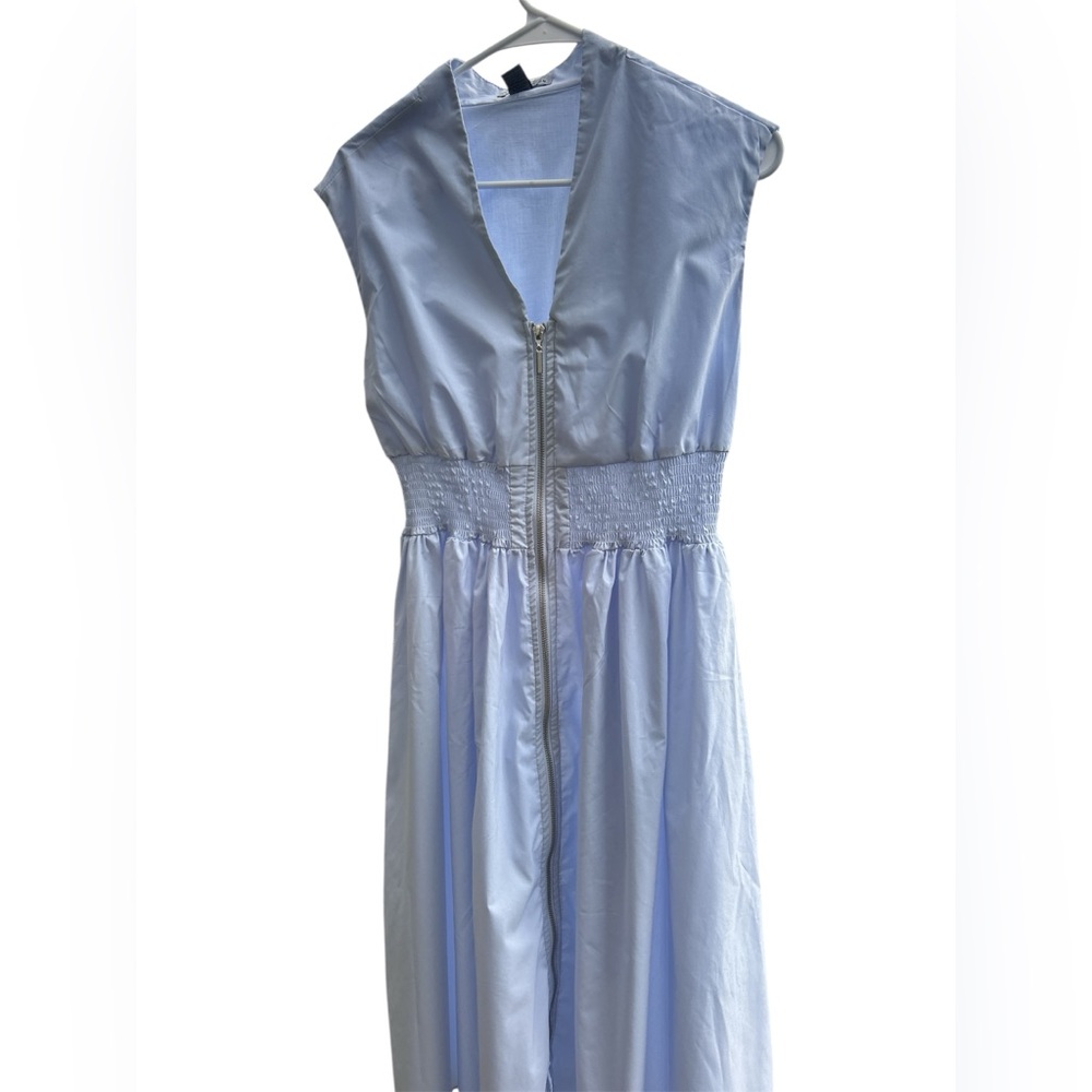 Love X Design Blue Smocked Waist Midi Dress - Chic Summer Event Guest - Size M - Picture 2 of 11